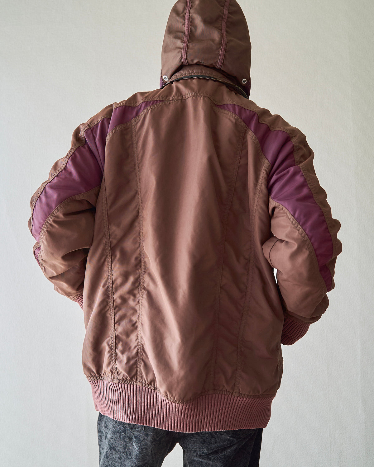 【SIZE M-L】00s DIESEL Multi-Zip Curved Bomber Jacket / Brown Purple