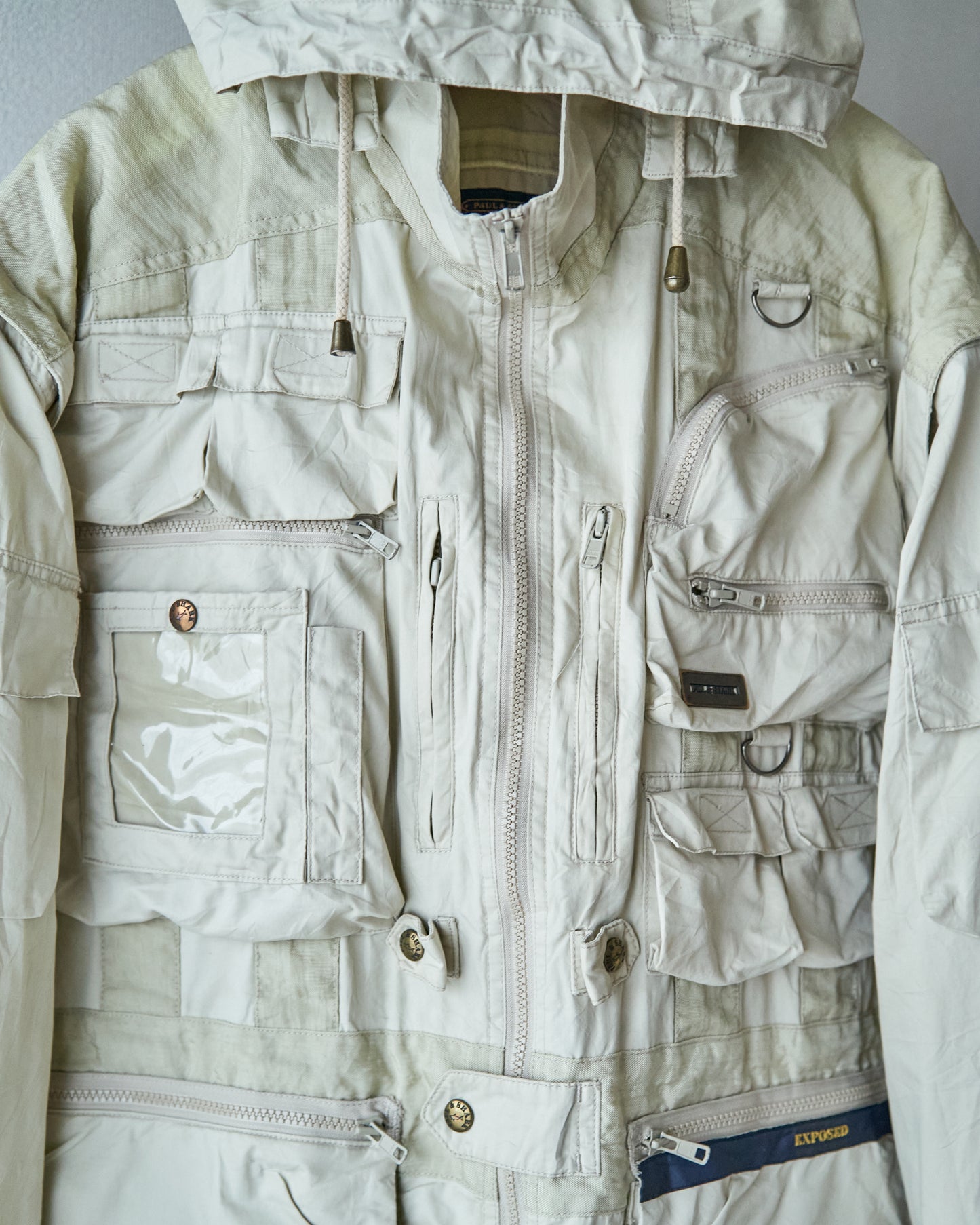 90-00s PAUL & SHARK Cotton Multi-Pocket Detachable-Sleeve Photographer Jacket / Ecru