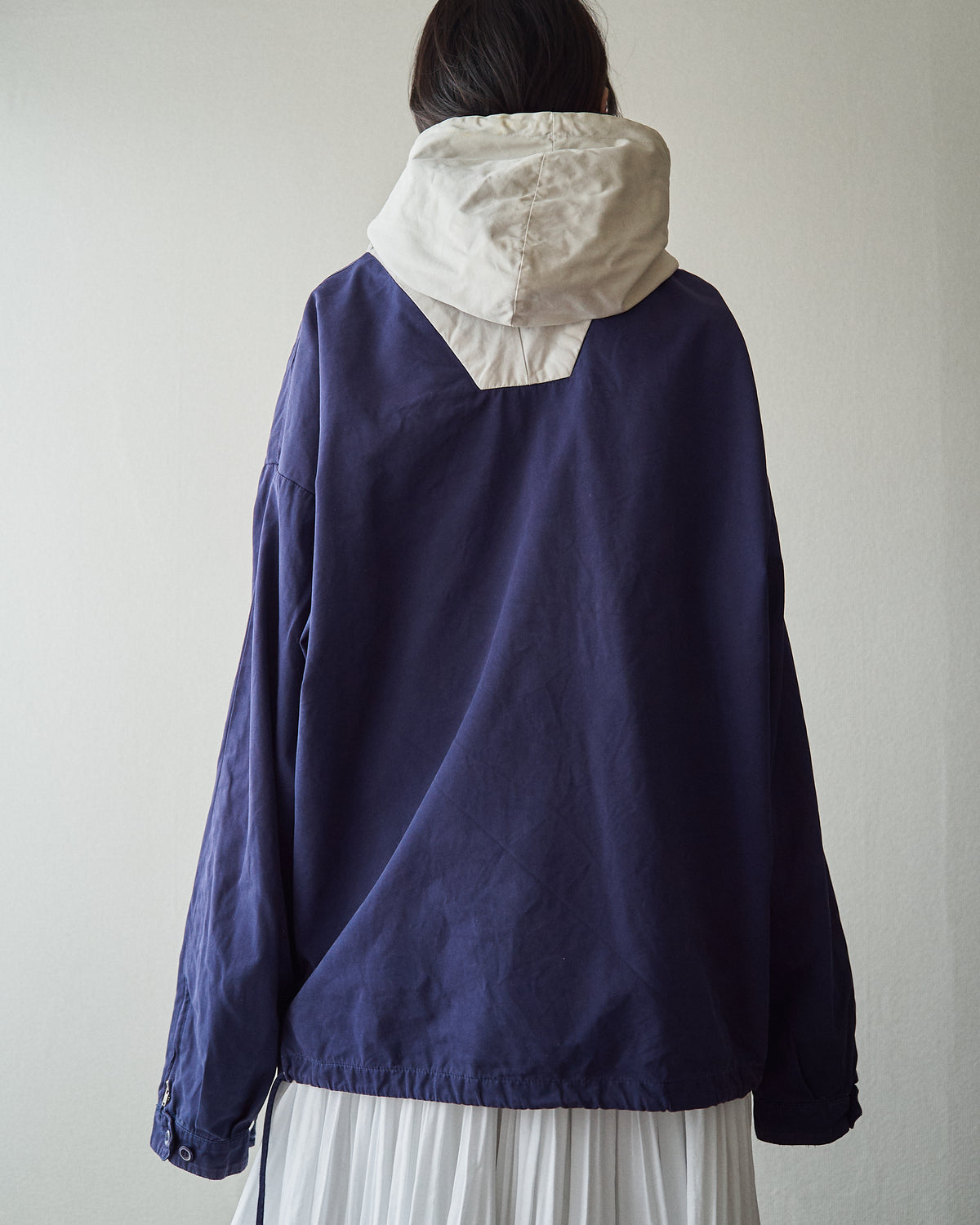 【SIZE XL】90's J.CREW Cotton Two-Tone Pullover Anorak / Navy x Ivory