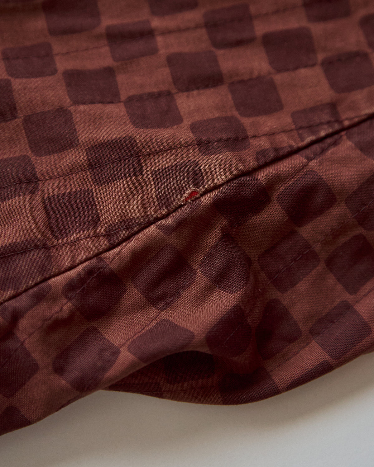【M-L】90s MARIMEKKO Cotton Checkerboard Print Hooded Parka / Brown
