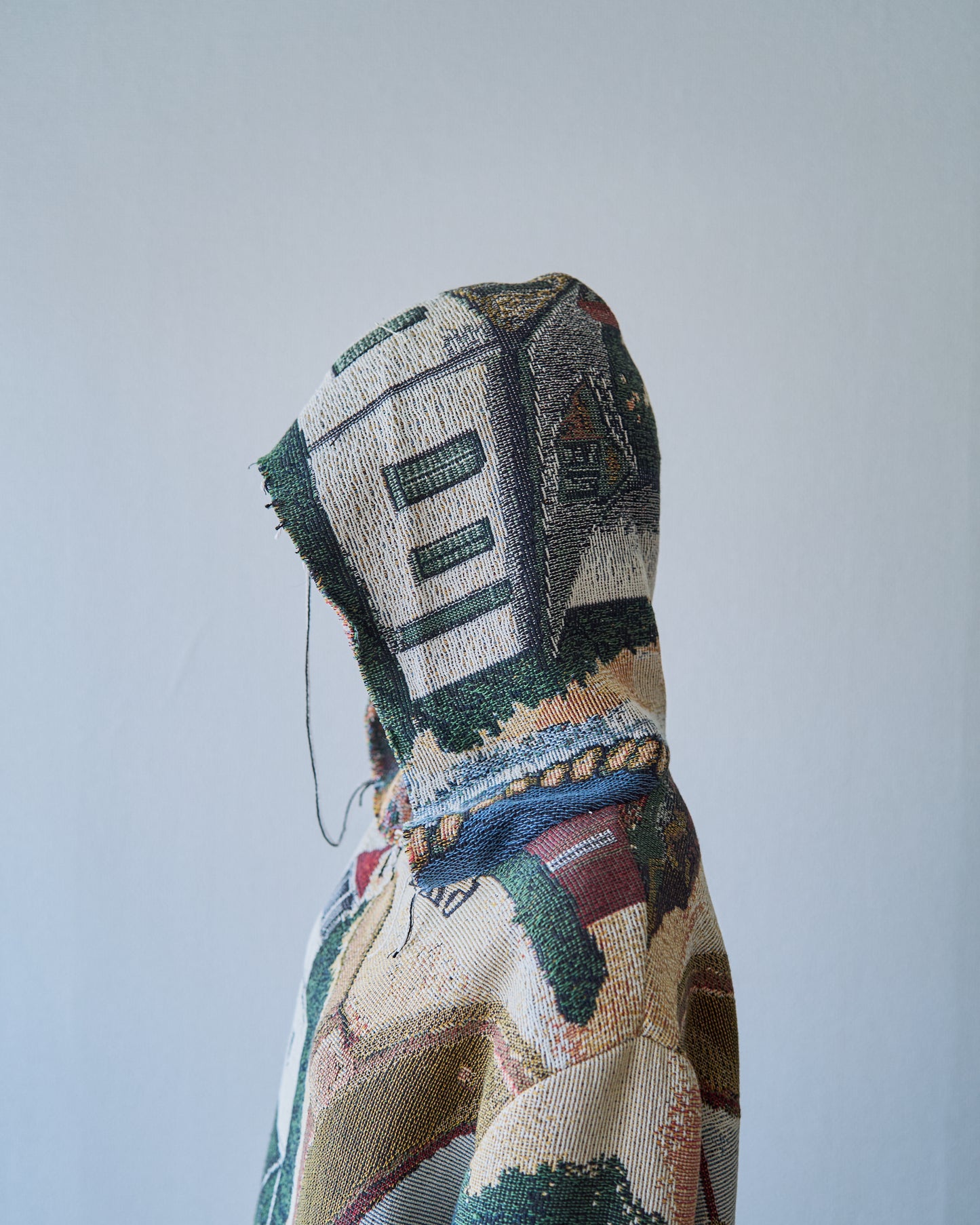 Lighthouse Jacquard Tapestry Remake Hoodie / Fringe Trim Multi
