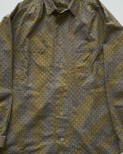 【Size S-M】80-90s RENOMA PARIS Cotton Dobby-Striped Balloon Sleeve Shirt / Mustard Grey × Charcoal