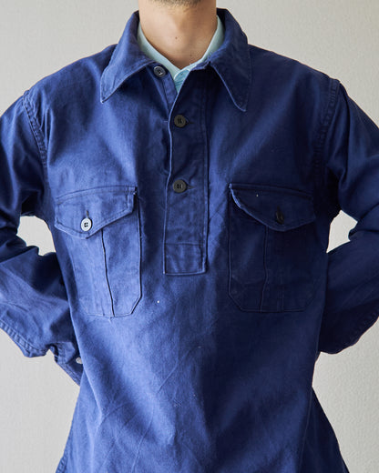【SIZE M-L】70's Swedish Military Cotton Twill Pullover Shirt / Ink Blue