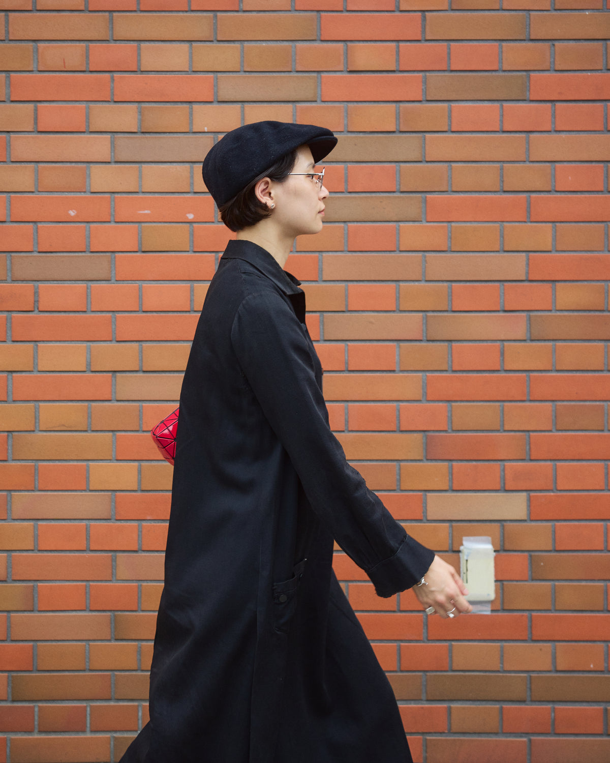 【SIZE S】-1940s French Black Cotton Sateen Maid Dress / Hand-Darned Repairs
