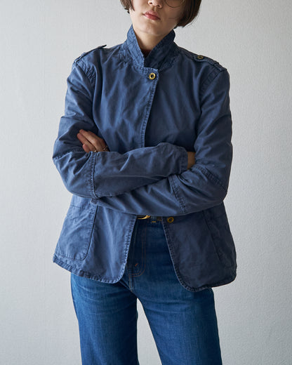 【SIZE S】ARMANI JEANS Garment-Dyed Cotton Convertible-Collar Field Jacket / Navy