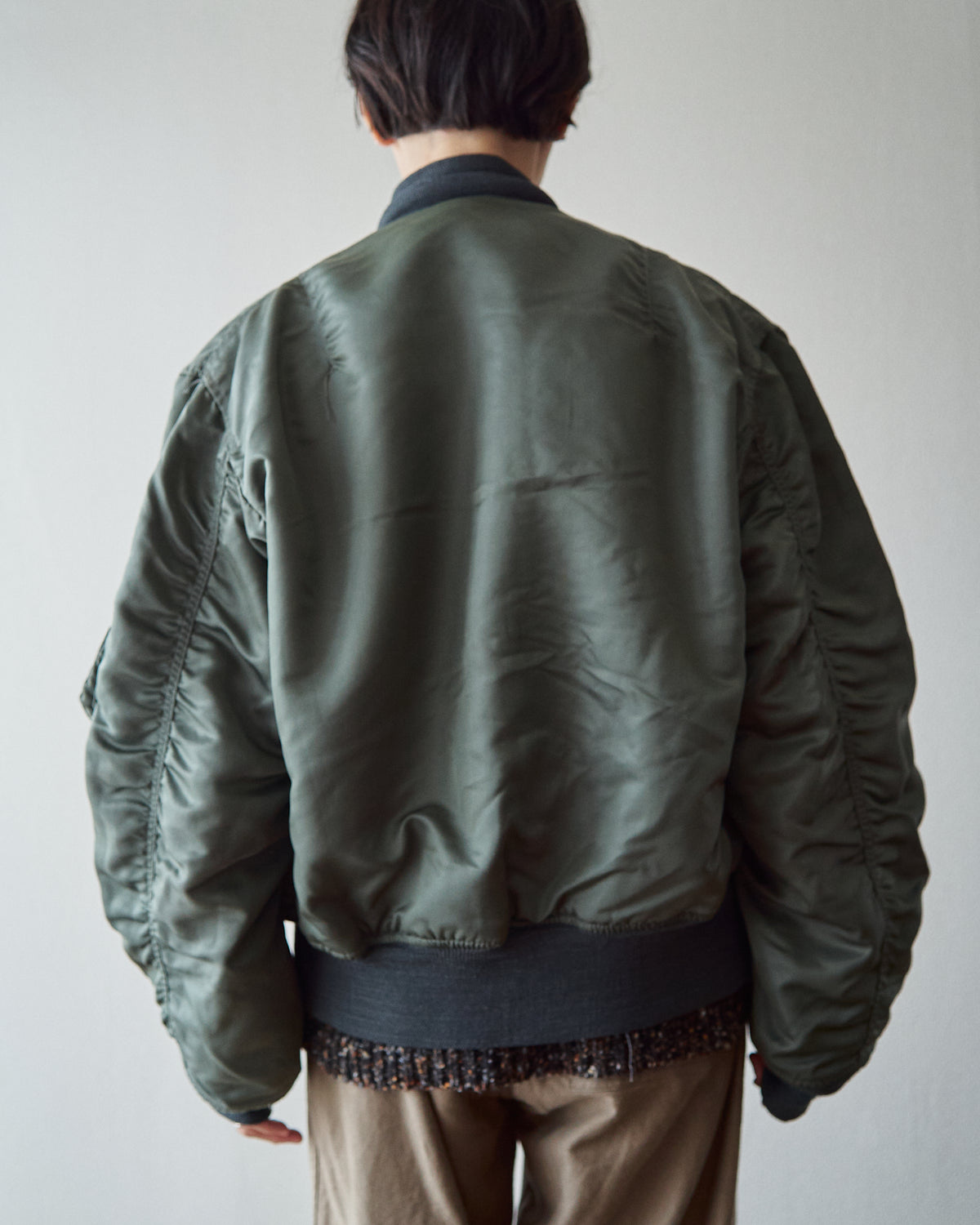 【SIZE S-M】70s CONCORD INDUSTRIES Reversible Nylon MA-1 Flight Jacket / Sage Green
