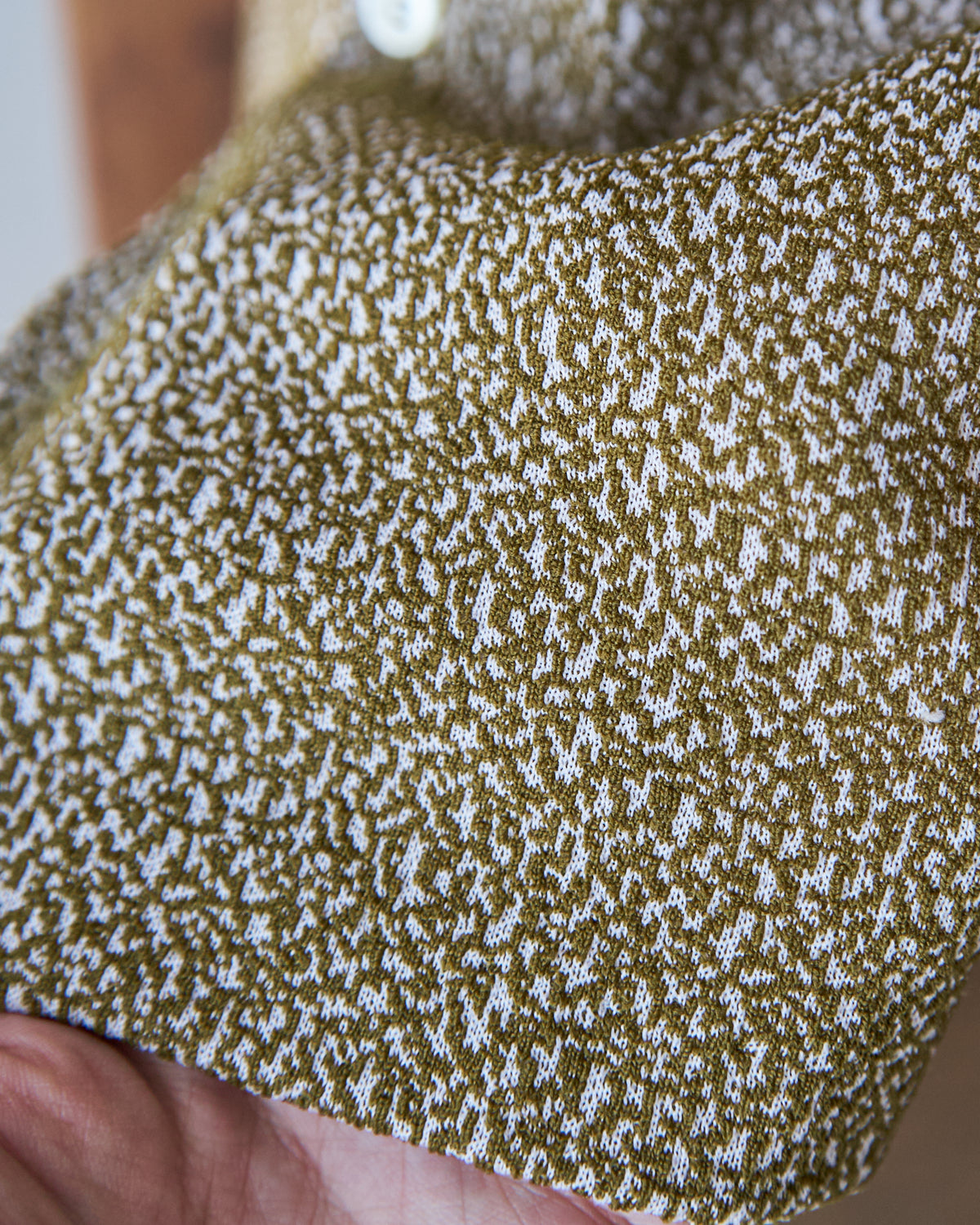 【SIZE M-L】70s Jacquard Knit Open Collar Shirt / Olive Ivory