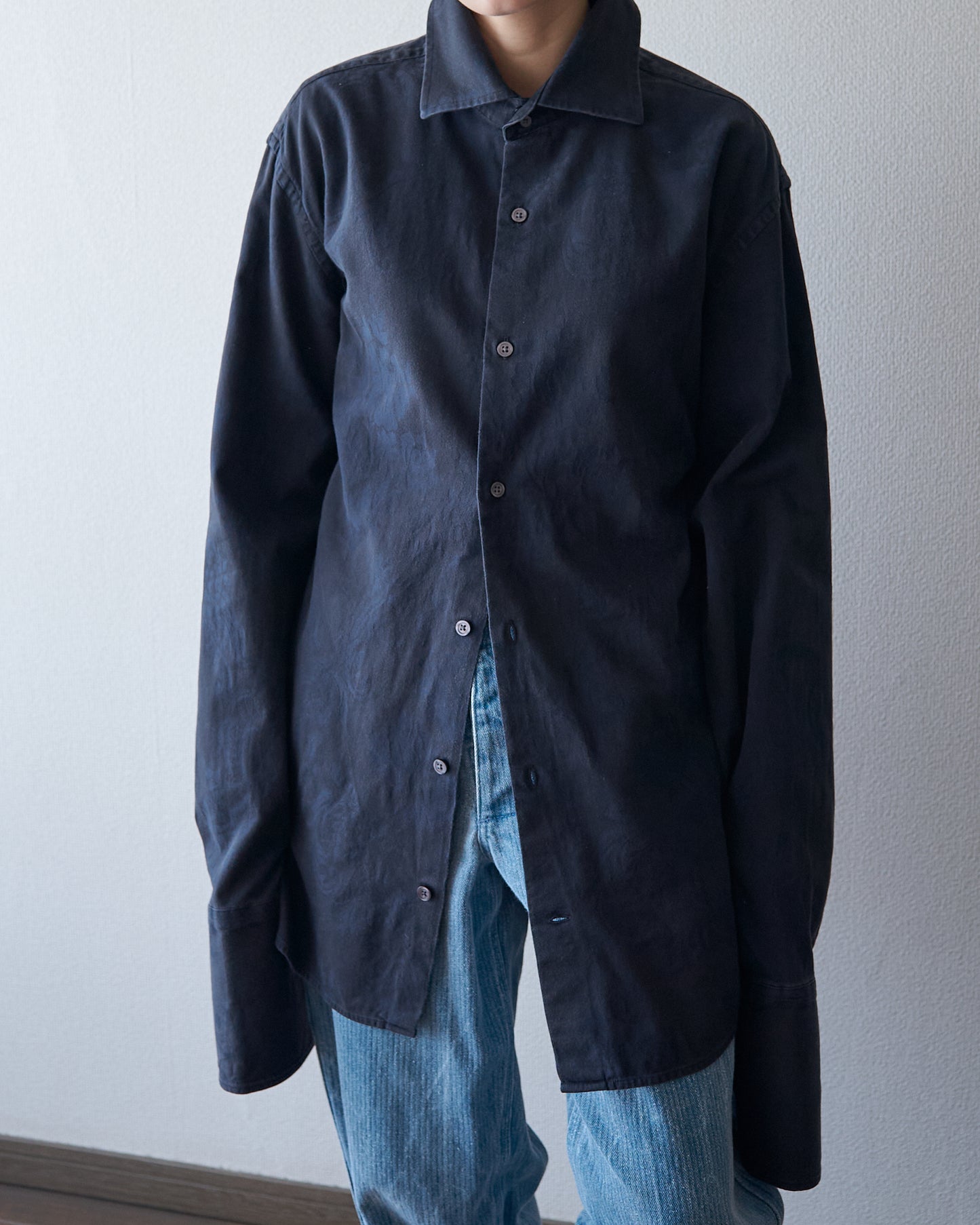 〜00's BANANA REPUBLIC Botanical Jacquard Cotton Shirt / Black