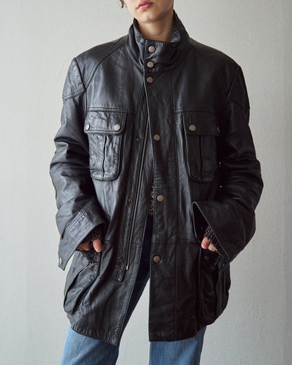 【SIZE L】00s-10s HUGO BOSS Lambskin Leather Utility Jacket/ Black