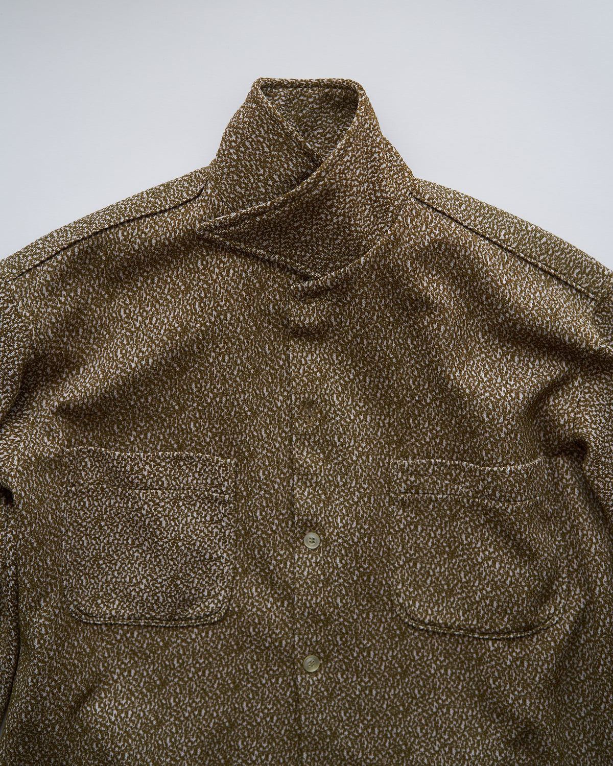 【SIZE M-L】70s Jacquard Knit Open Collar Shirt / Olive Ivory