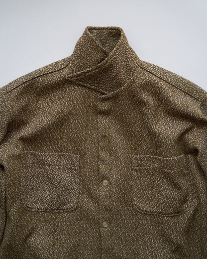 【SIZE M-L】70s Jacquard Knit Open Collar Shirt / Olive Ivory