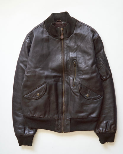 【SIZE L】-90s ARMANI JEANS  Leather Flight Bomber Jacket / Brown
