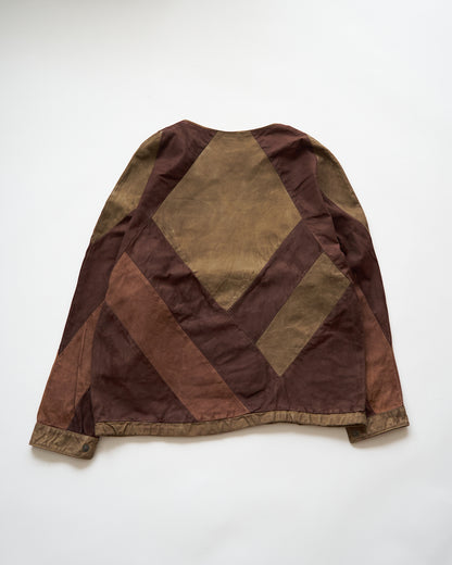 【SIZE S】70s Geometric Patchwork Suede Pullover / Tonal Brown
