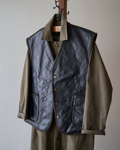 【SIZE L】HUGO BOSS Leather & Wool Panel Quilted Gilet / Black