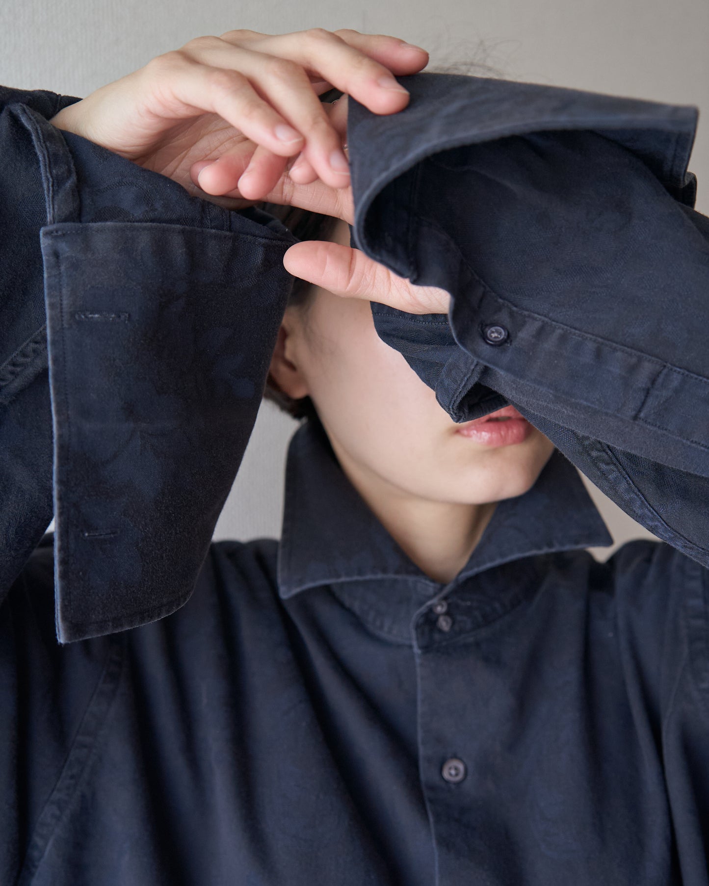 〜00's BANANA REPUBLIC Botanical Jacquard Cotton Shirt / Black