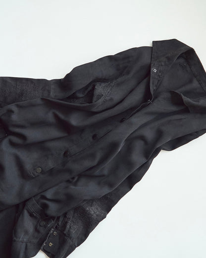 【SIZE S】-1940s French Black Cotton Sateen Maid Dress / Hand-Darned Repairs