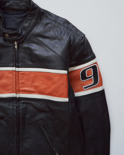【SIZE S-M】80-90s HEIN GERICKE Colorblock Leather Racing Jacket / Black Orange