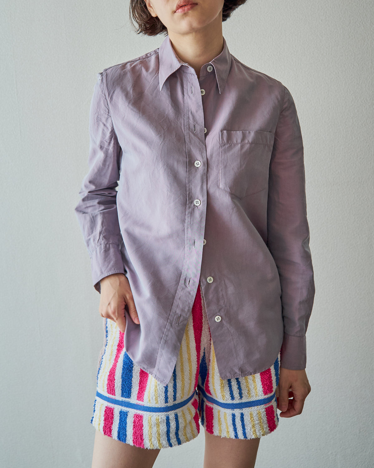 【SIZE S】90s GIORGIO ARMANI CLASSICO Cotton Silk Fabric TAMAMUSHI Shirt / Mauve Purple