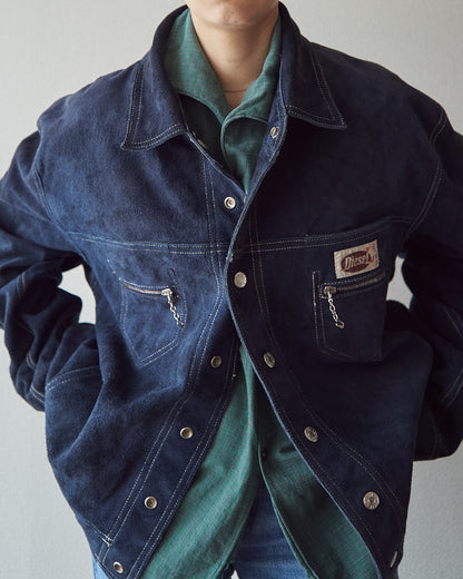 【SIZE L】90s-00s DIESEL Suede Reversible Trucker Jacket / Navy