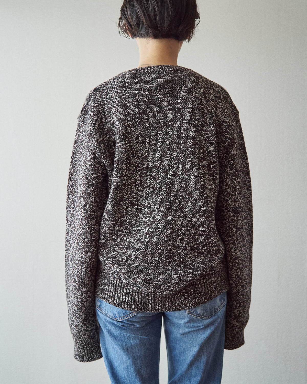 【SIZE S-M】90s agnès b. homme Melange Wool V-Neck Knit / Brown x Ecru