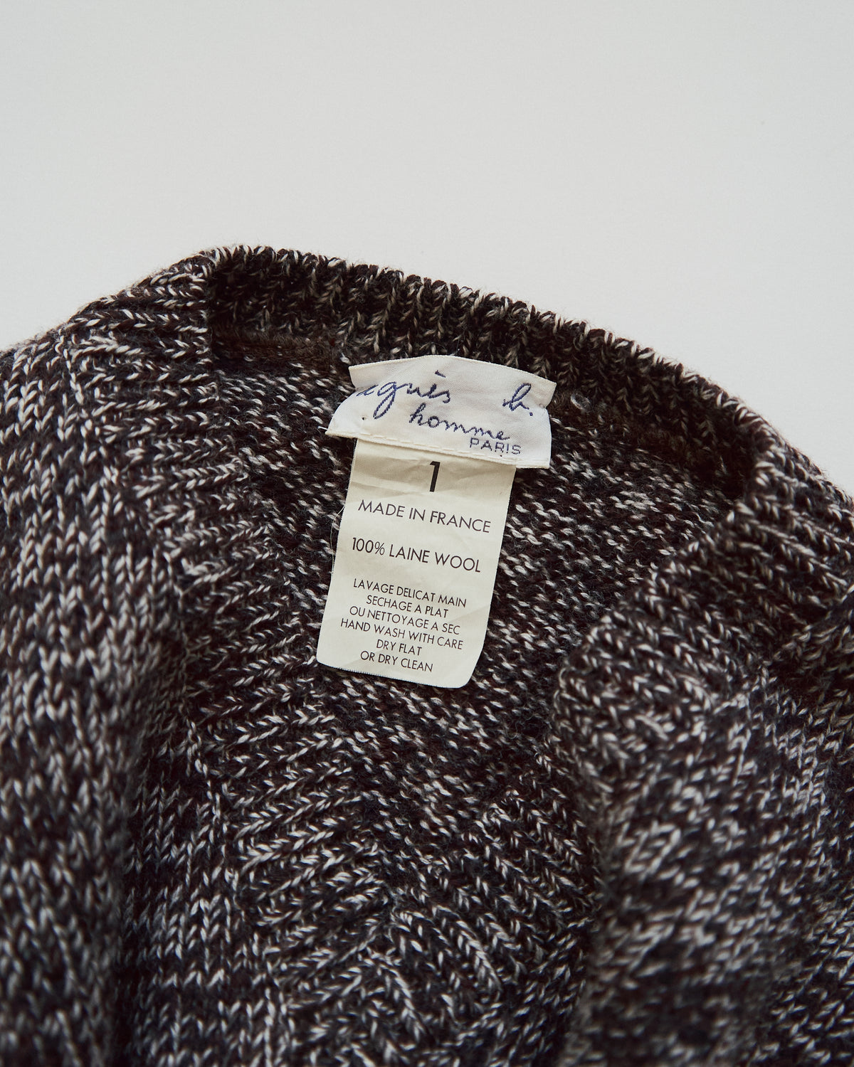 【SIZE S-M】90s agnès b. homme Melange Wool V-Neck Knit / Brown x Ecru