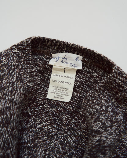 【SIZE S-M】90s agnès b. homme Melange Wool V-Neck Knit / Brown x Ecru