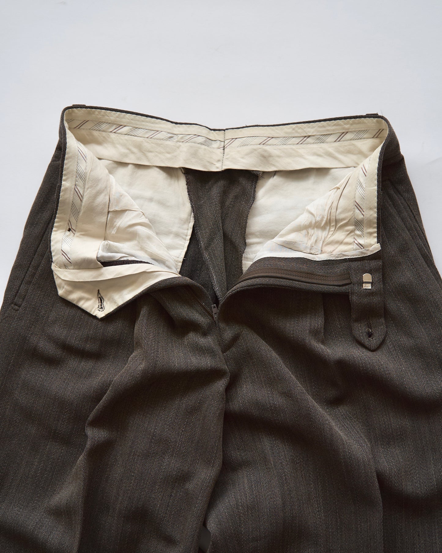 【Size S】 80-90s Italy Light Wool 3Tuck Summer Trousers / Brown