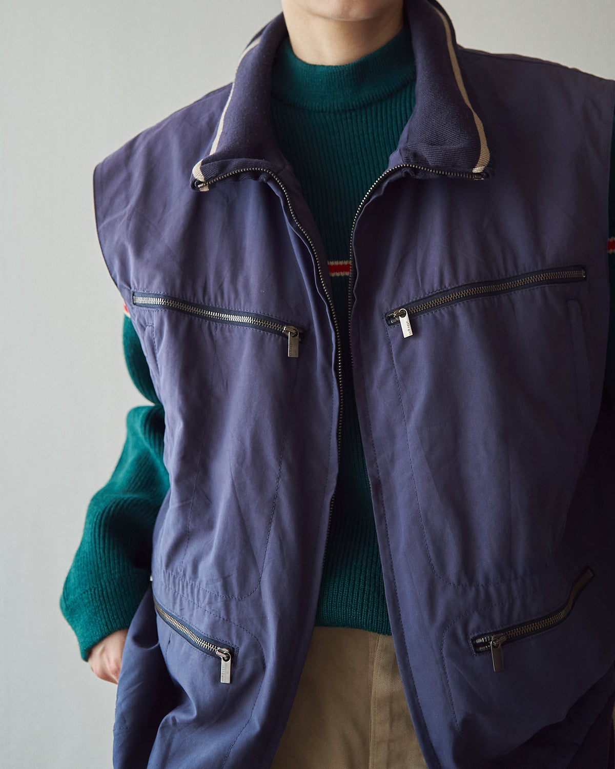 【SIZE M-L】ALLEGRI Nylon Multi-Pocket Utility Vest / Sun-Faded Navy