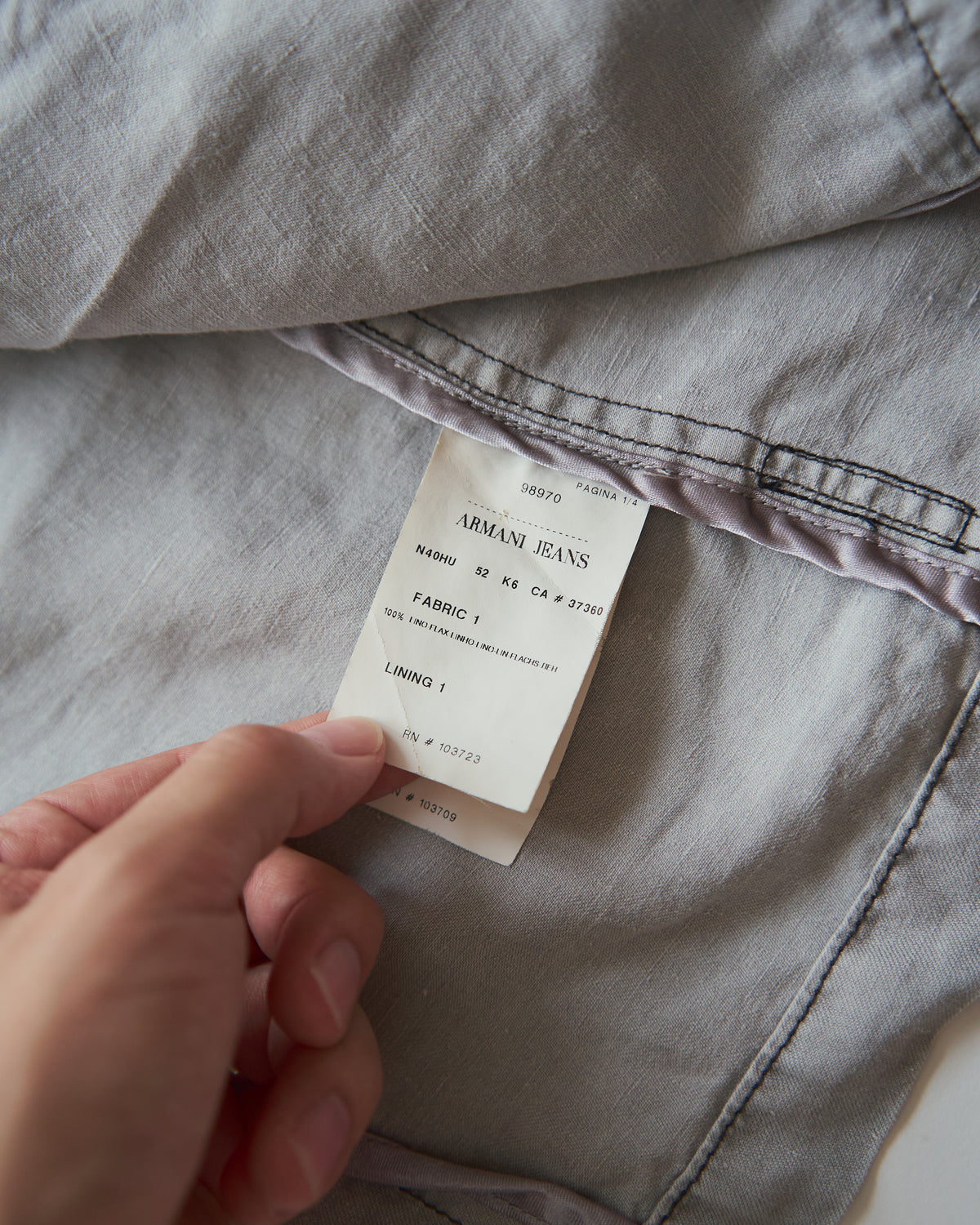 【SIZE : M-L】 ARMANI JEANS Garment-Dyed Linen Field Jacket / Light Grey