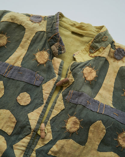 【SIZE S】Unknown Cotton Applique Patchwork Jacket / Olive & Mustard