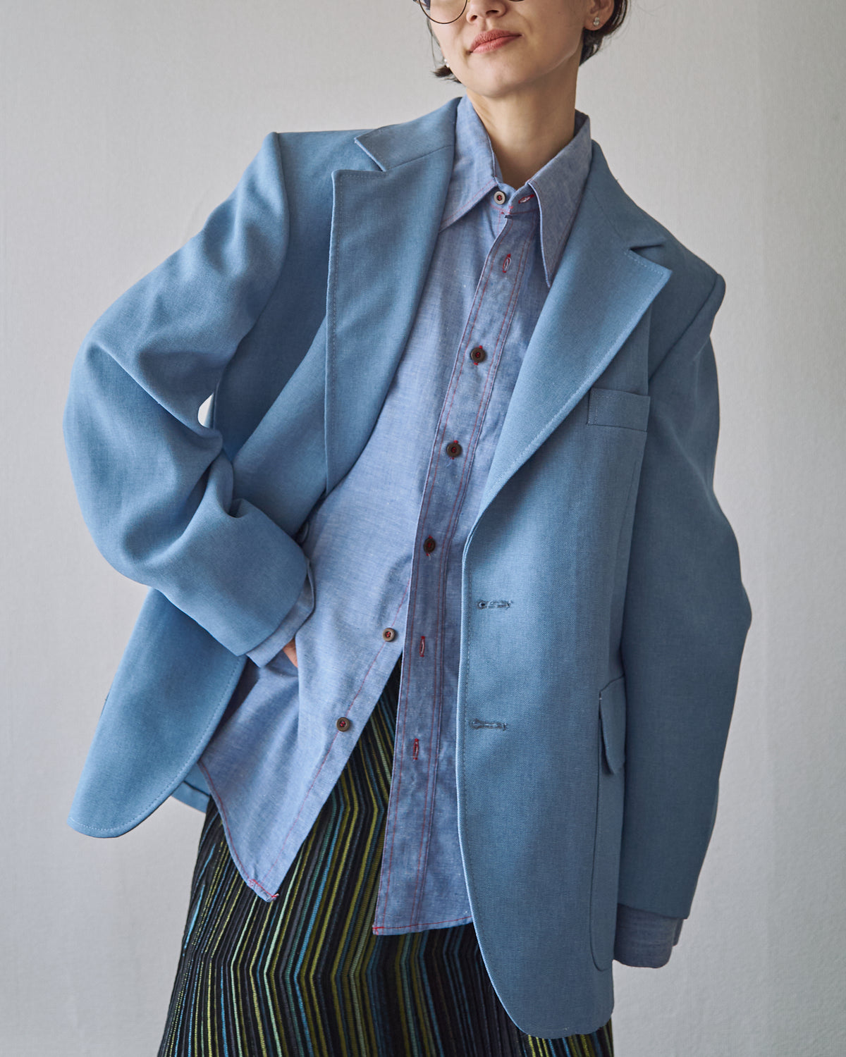 【SIZE L】-1980s JCPENNEY Textured Notch Lapel Tailored Jacket / Powder Blue
