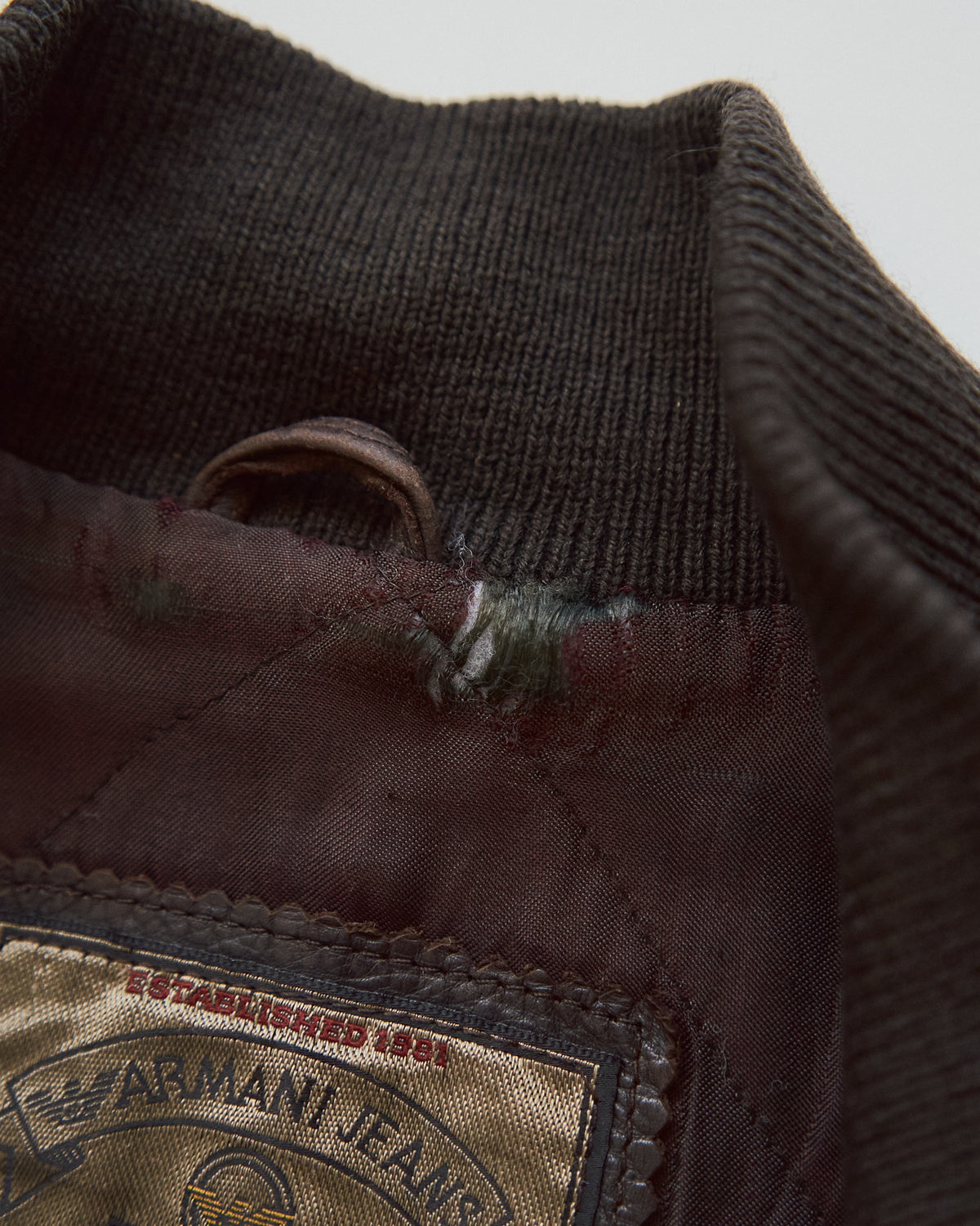 【SIZE L】-90s ARMANI JEANS  Leather Flight Bomber Jacket / Brown