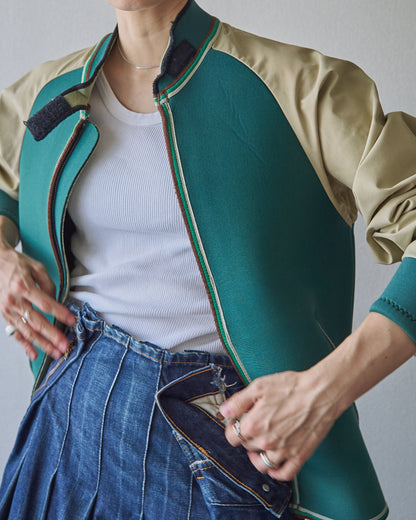 【SIZE S】1980-90s Neoprene Switching Jacket / Green × Beige