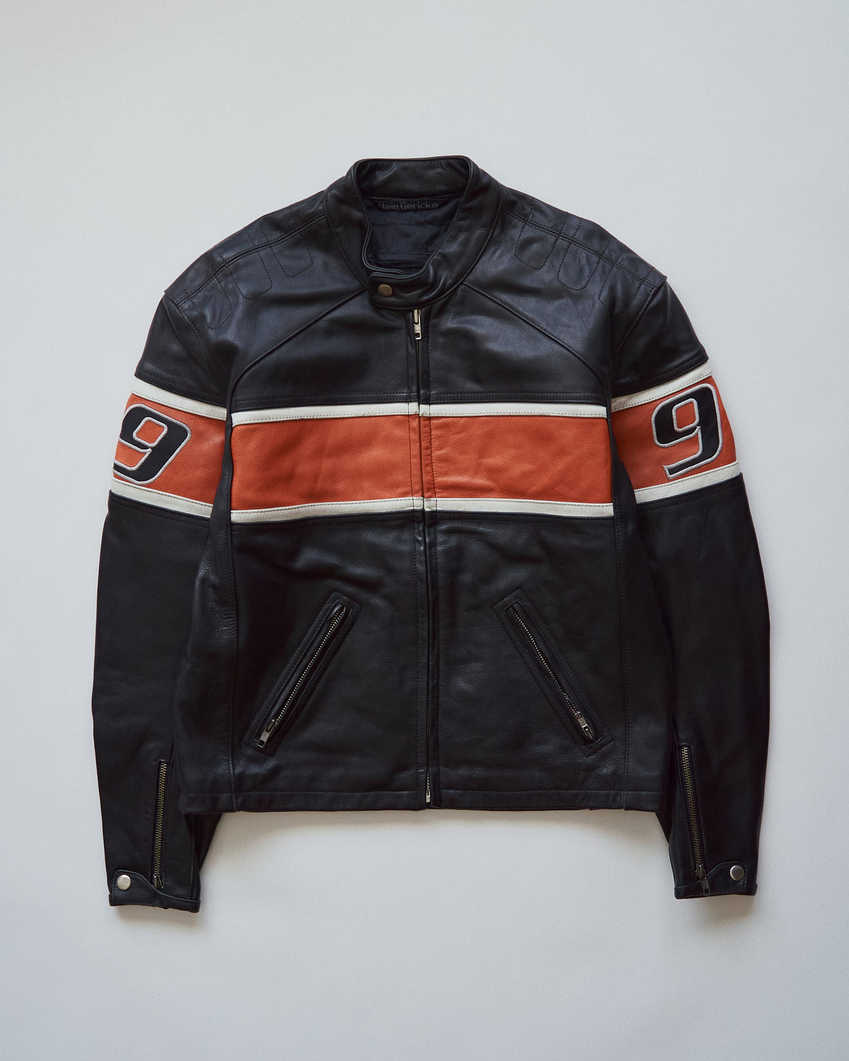 【SIZE S-M】80-90s HEIN GERICKE Colorblock Leather Racing Jacket / Black Orange