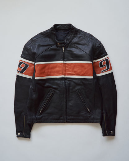 【SIZE S-M】80-90s HEIN GERICKE Colorblock Leather Racing Jacket / Black Orange