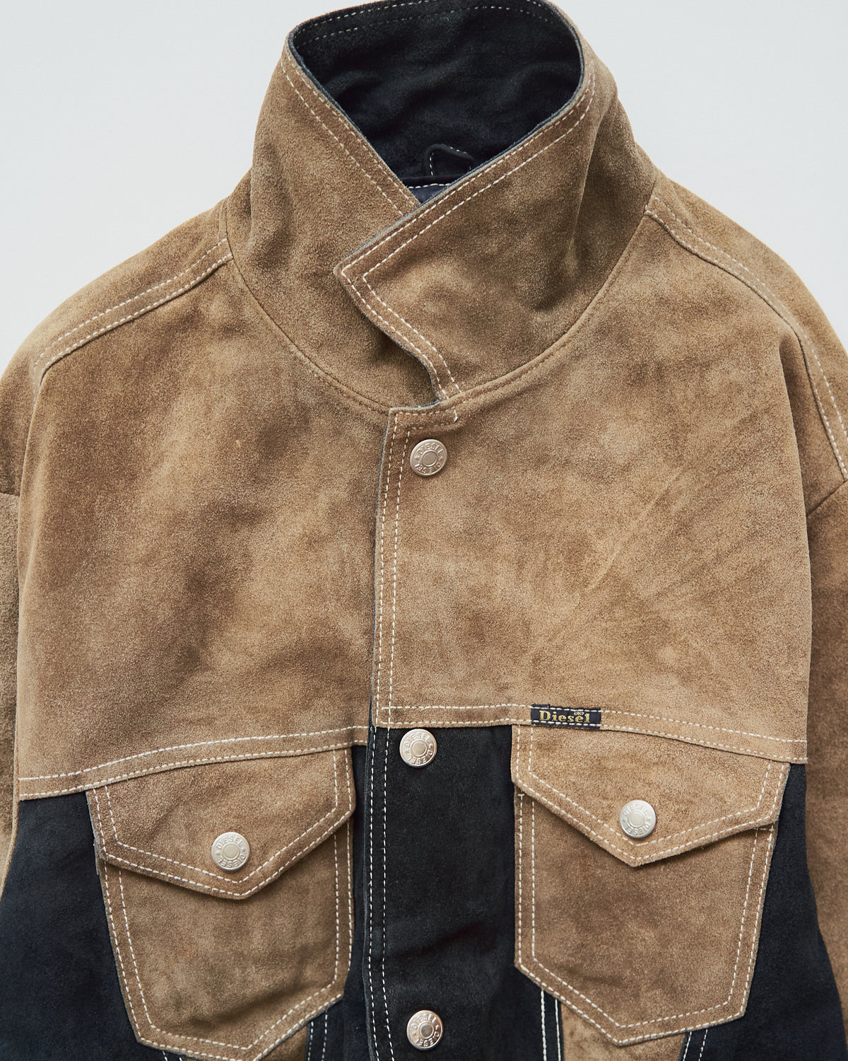 【SIZE M-L】90s DIESEL Suede Two-Tone Trucker Jacket / Beige Black