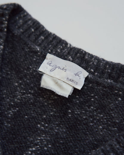 【SIZE S-M】90s agnès b. WOOL MELANGE V-NECK KNIT / Charcoal