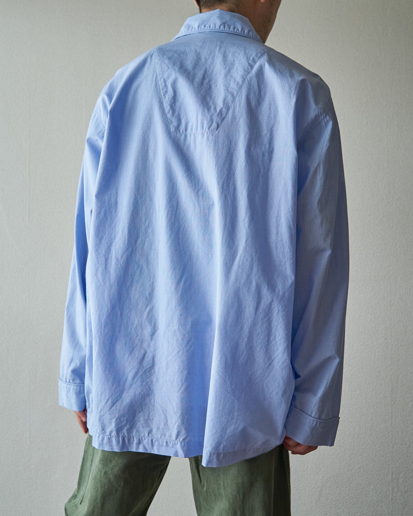 BROOKS BROTHERS 346 Cotton Micro-Check Open Collar Sleeping Shirt / Blue