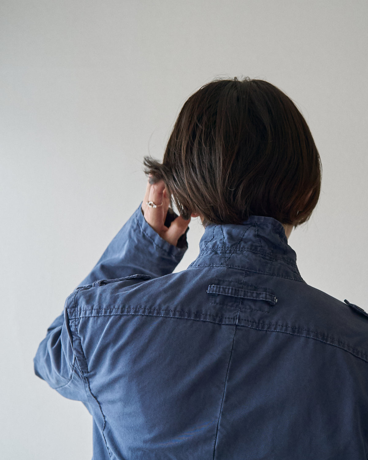 【SIZE S】ARMANI JEANS Garment-Dyed Cotton Convertible-Collar Field Jacket / Navy