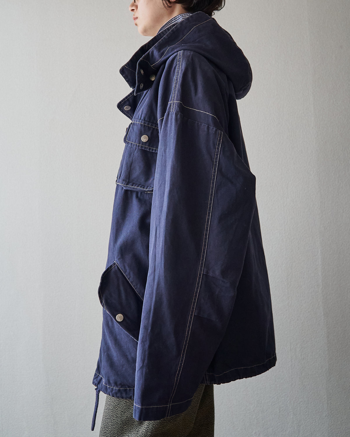 【SIZE L】OXER Cotton Detachable Hood Fireman-Hook  Coat / Navy