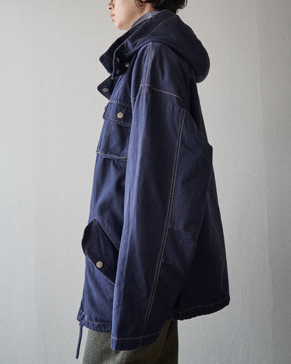 【SIZE L】OXER Cotton Detachable Hood Fireman-Hook  Coat / Navy