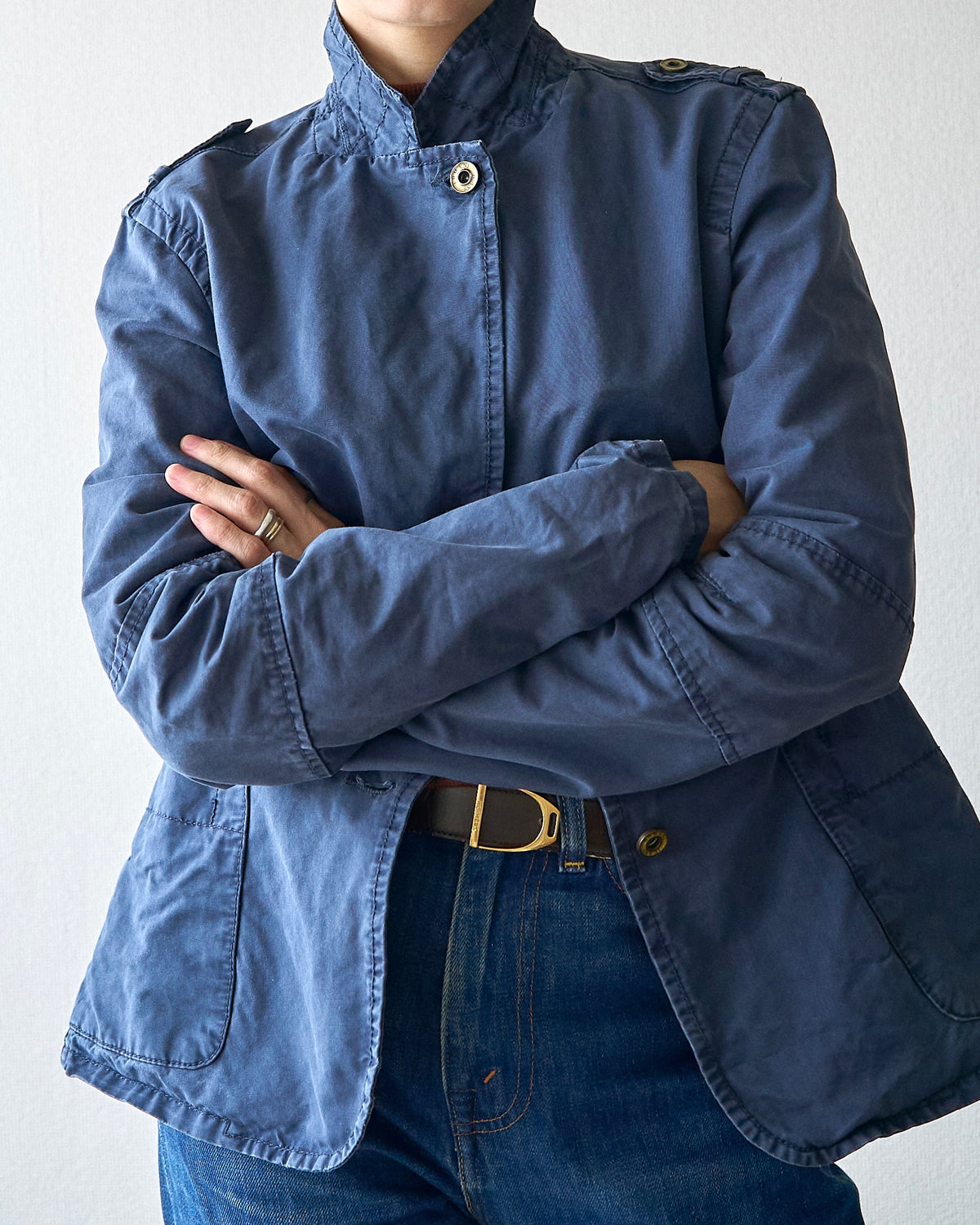 【SIZE S】ARMANI JEANS Garment-Dyed Cotton Convertible-Collar Field Jacket / Navy