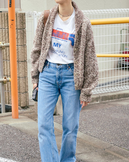 【SIZE S】 -90's agnès b. Melange Shawl Collar Cardigan / Brown