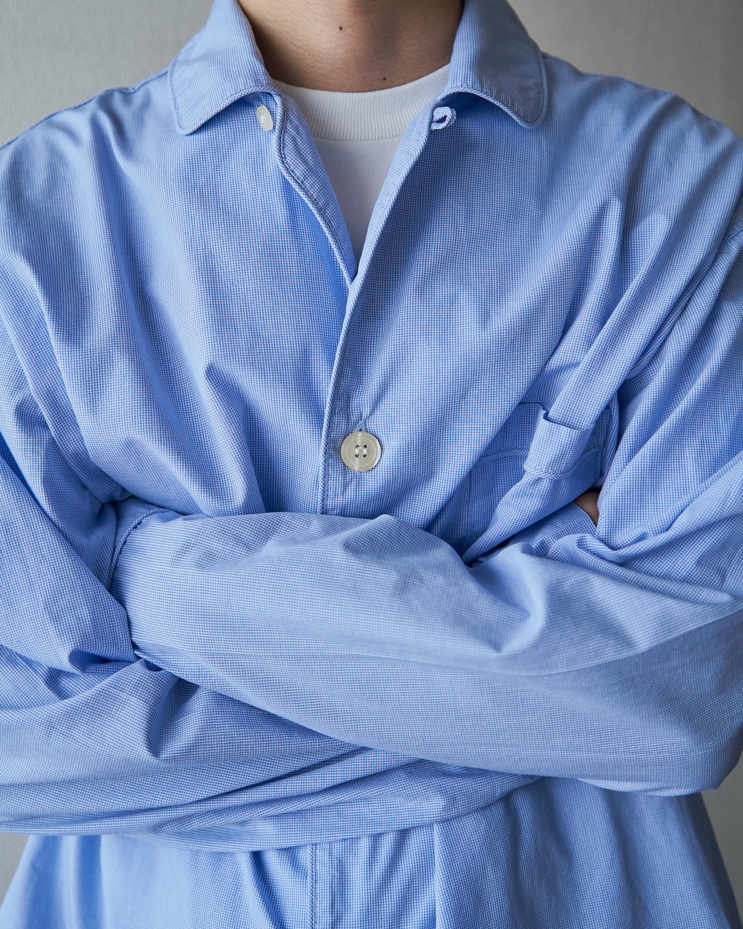 BROOKS BROTHERS 346 Cotton Micro-Check Open Collar Sleeping Shirt / Blue