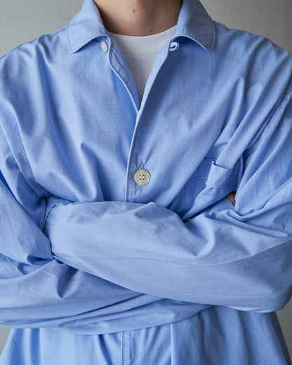 BROOKS BROTHERS 346 Cotton Micro-Check Open Collar Sleeping Shirt / Blue