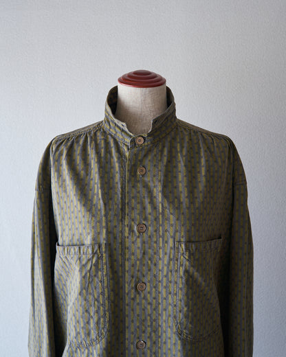 【Size S-M】80-90s RENOMA PARIS Cotton Dobby-Striped Balloon Sleeve Shirt / Mustard Grey × Charcoal