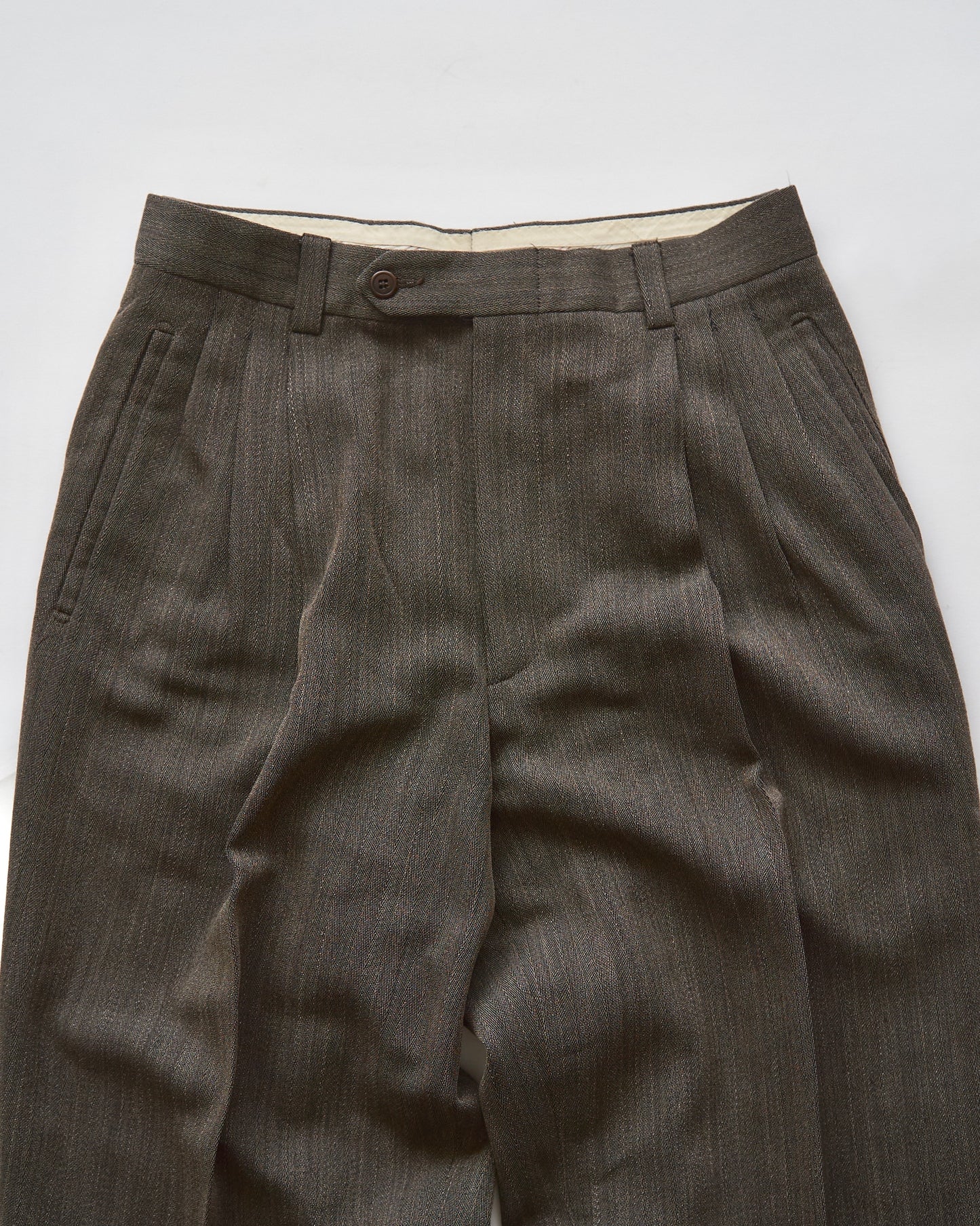 【Size S】 80-90s Italy Light Wool 3Tuck Summer Trousers / Brown