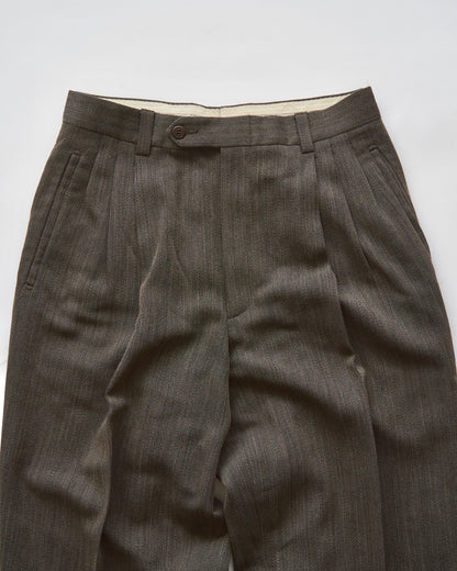 【Size S】 80-90s Italy Light Wool 3Tuck Summer Trousers / Brown