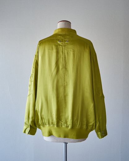 【SIZE S-M】2010s CHICO'S DESIGN Silk Satin MA-1 Bomber / Chartreuse Yellow