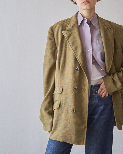 【SIZE M】70s Notch Lapel Double Breasted Tailored Jacket / Mustard Olive
